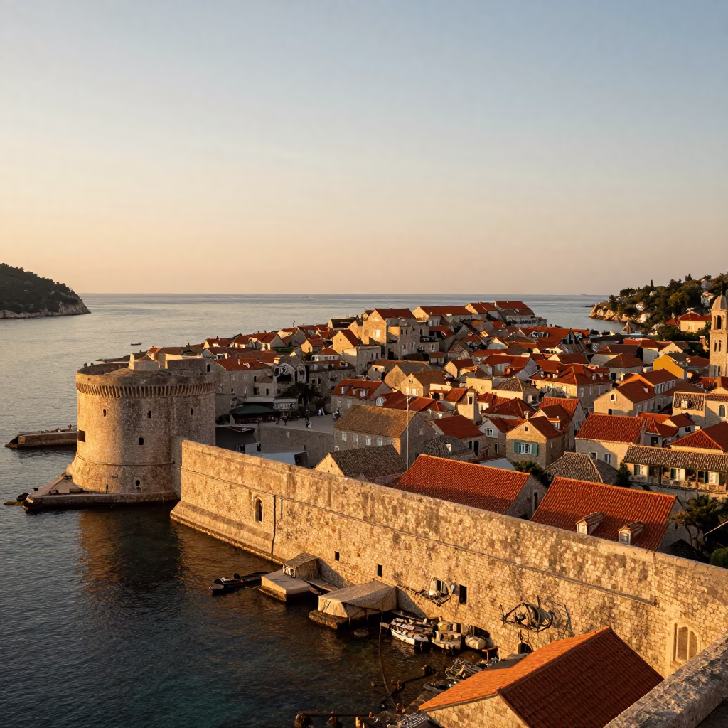 Old Town Stone Walls And Adriatic Sea From Lokrum Island in Dubrovnik in in Dubrovnik, Croatia