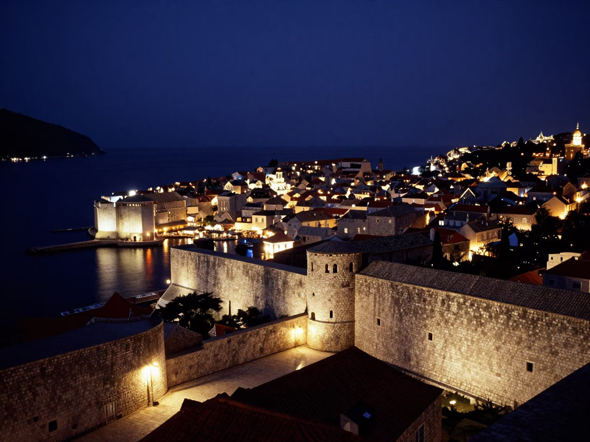 Old Town Stone Walls And Adriatic Sea From Medieval Ramparts in Dubrovnik in in Dubrovnik, Croatia