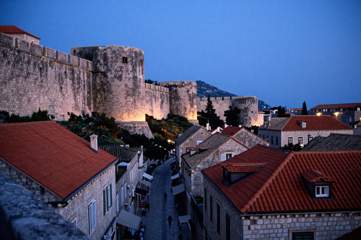 Old Town Stone Walls And Terracotta Roofs in Dubrovnik in in Dubrovnik, Croatia