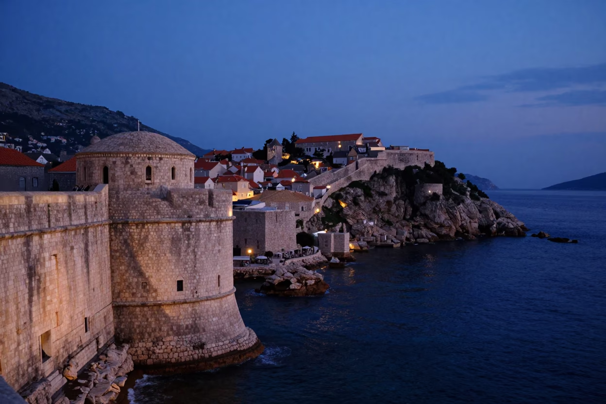 Old Town Walls And Adriatic Sea From Fort Lovrijenac in Dubrovnik in in Dubrovnik, Croatia