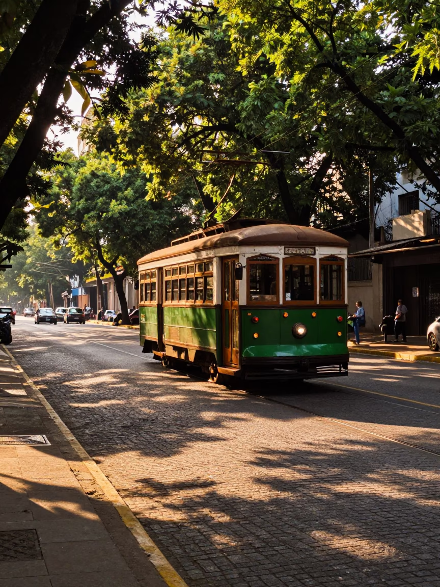 Old Trolley in Buenos Aires at The Late Afternoon Light in in Buenos Aires, Argentina