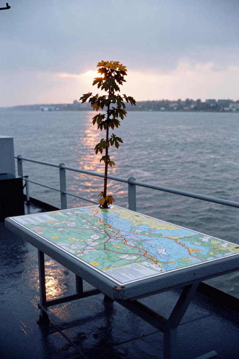 Olive Coast Map Table Twilight Storm in on a naval deck in rough wind near Odessa