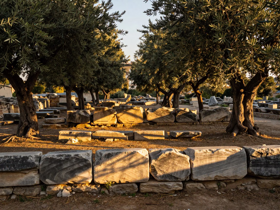 Olive Trees in Athens at The Late Afternoon Light in in Athens, Greece