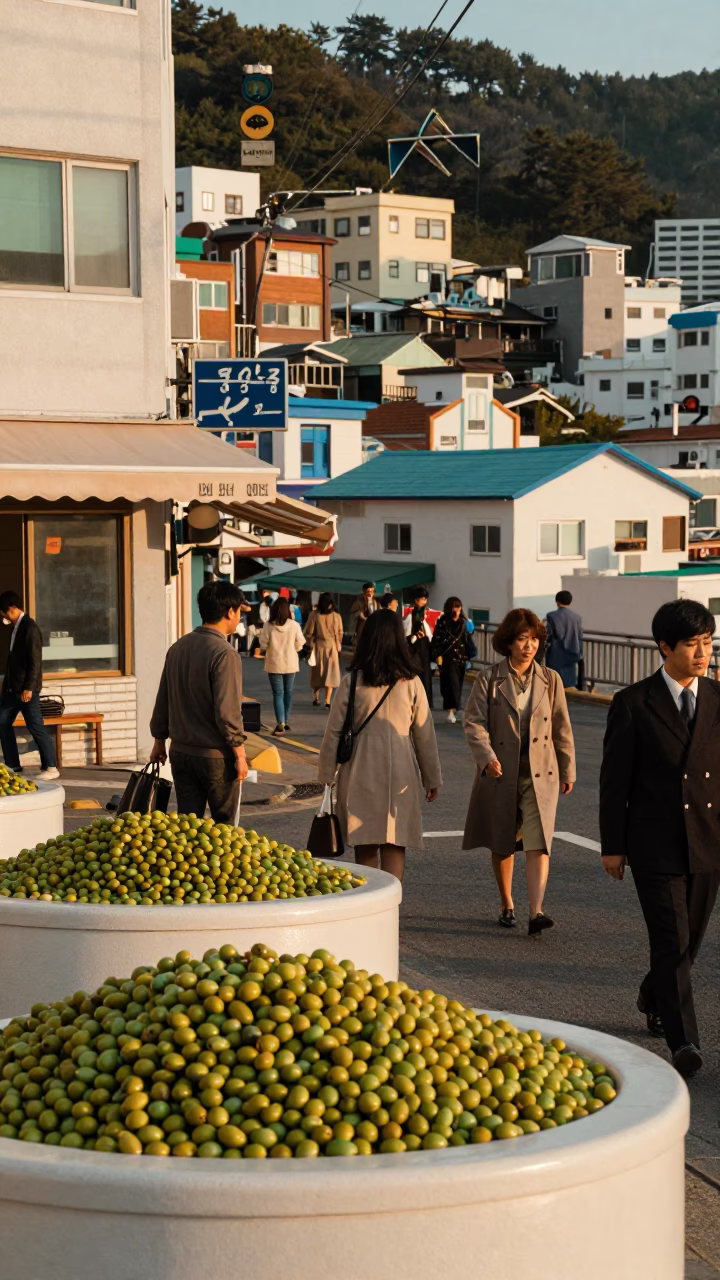 Olives in Busan at Late Afternoon Light in in Busan, South Korea