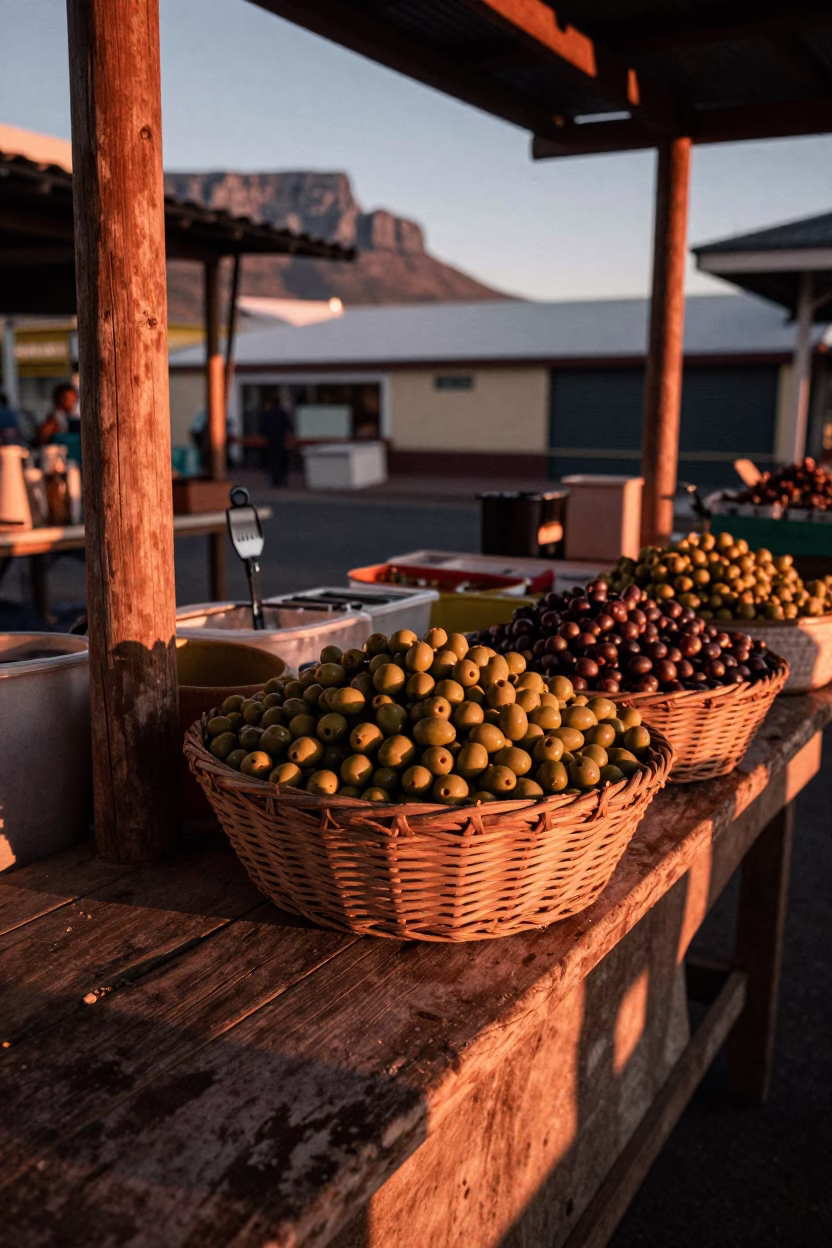 Olives in Cape Town at Copper-toned Light Before Dusk in in Cape Town, South Africa