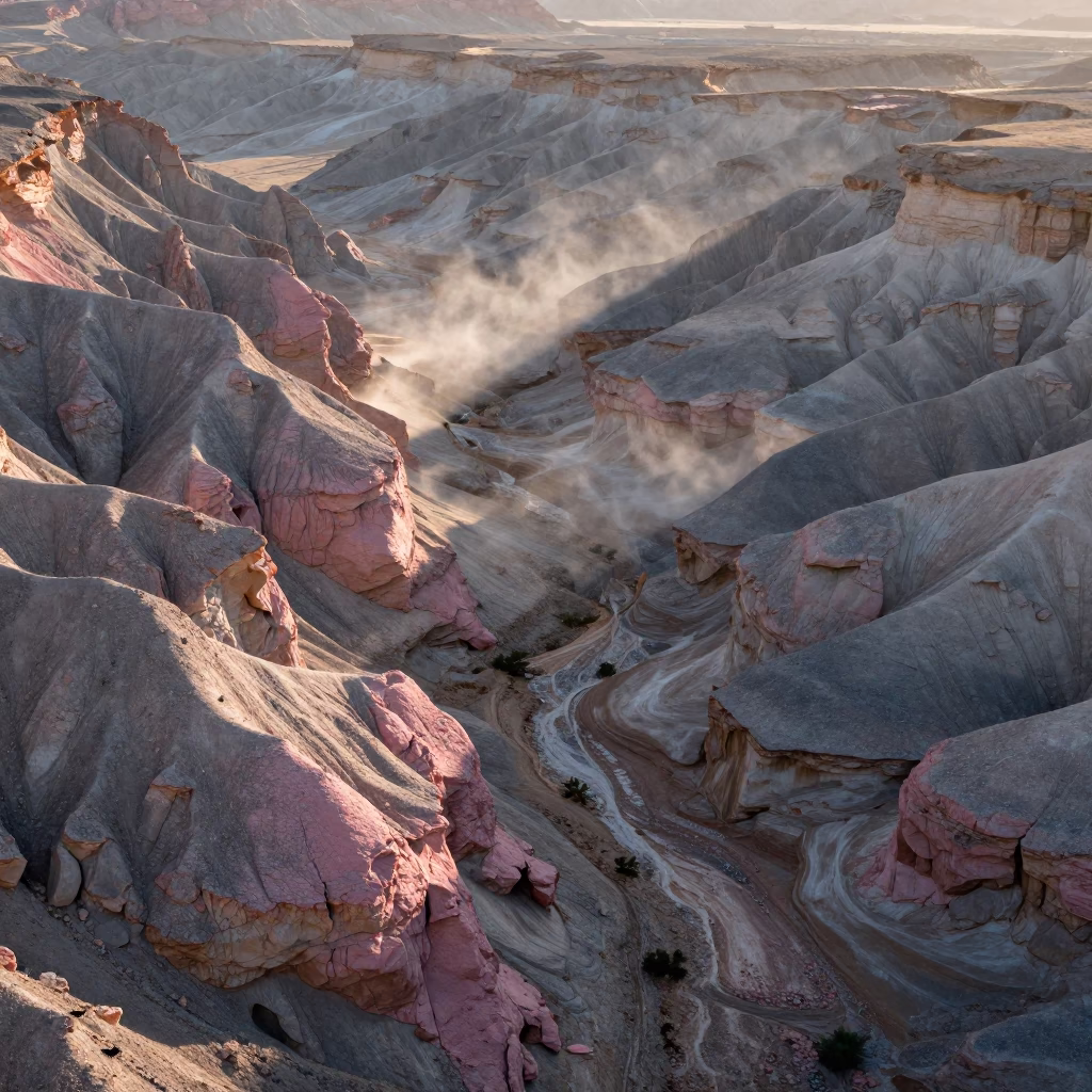 Oman Badlands Canyon Floodplain Dawn in across a floodplain after rain in Oman