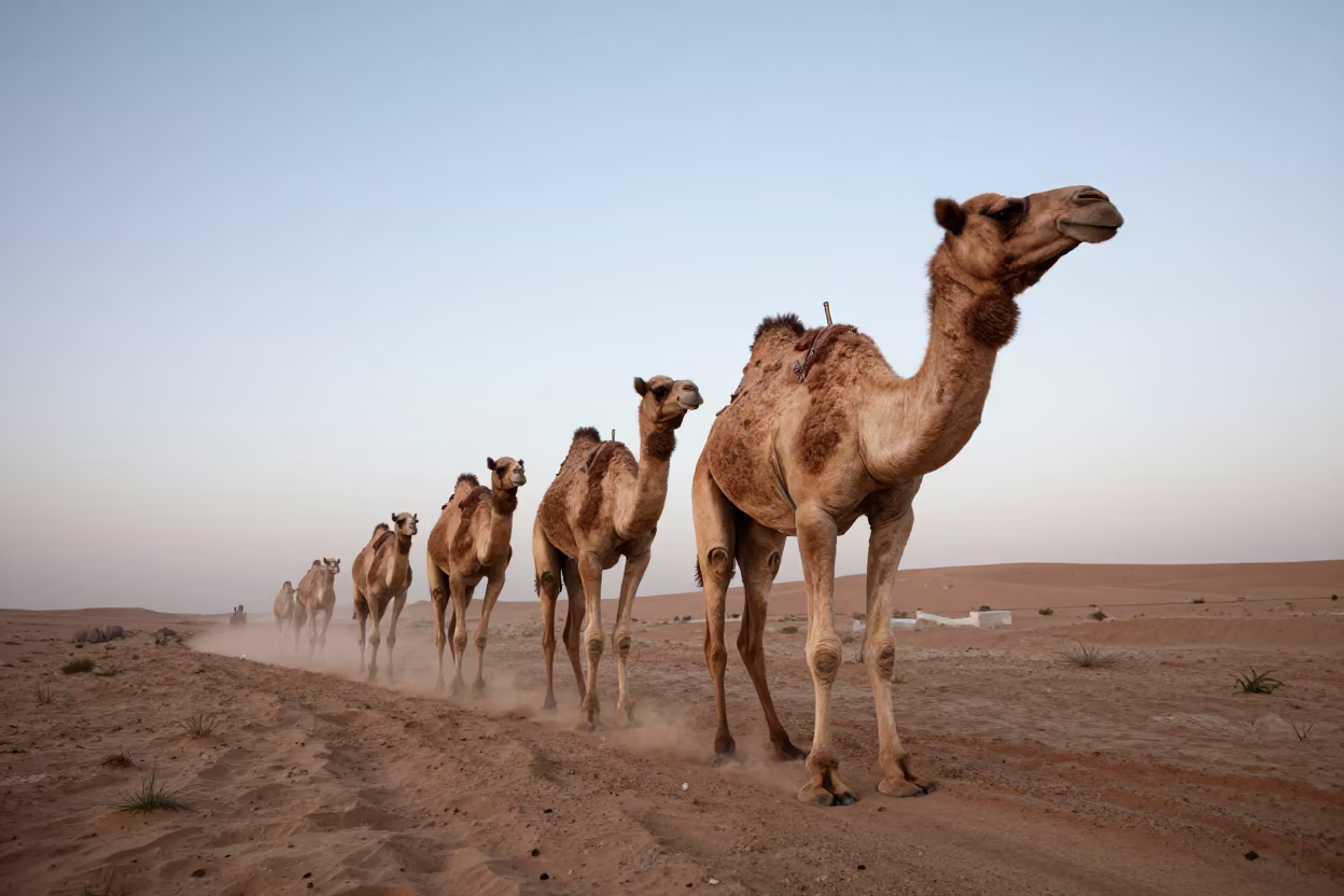 Omani Camel Race Dawn Wind Trail in along a game trail in Oman