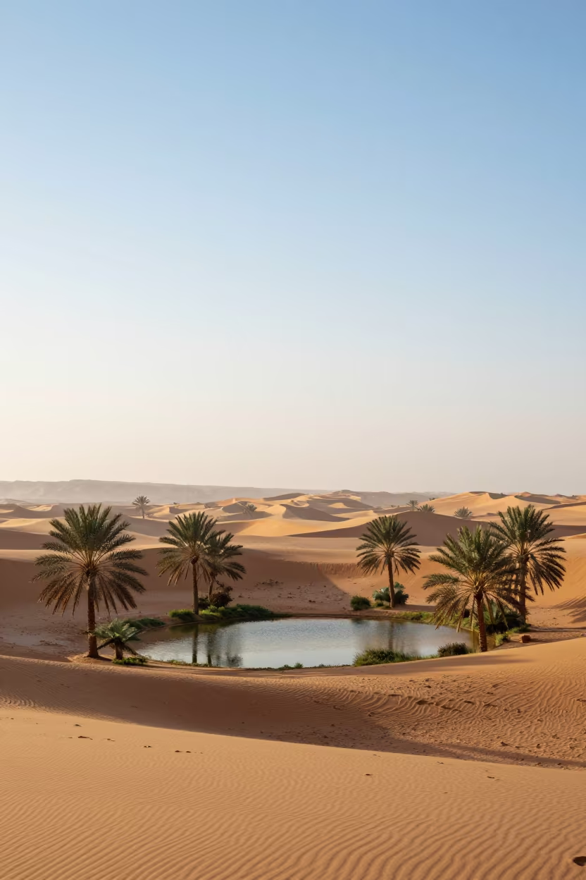 Oman Desert Oasis Dawn Misty Light in in Oman