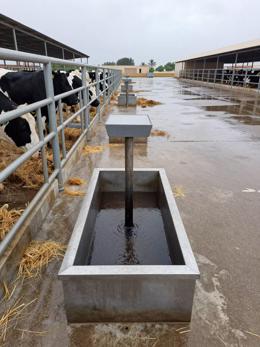 Omani Stockyard Boot Dip Rain in at a stockyard loading ramp in Oman