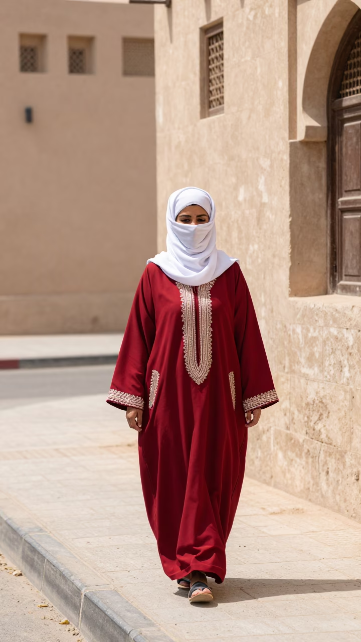 Omani Woman in Muscat at Flat Noon Light in in Muscat, Oman