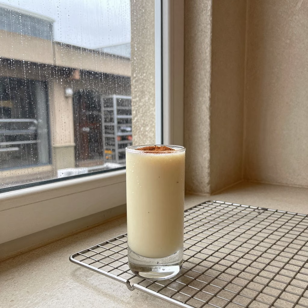 Omdurman Bakery Horchata Glass with Cinnamon in on a bakery cooling rack in Omdurman