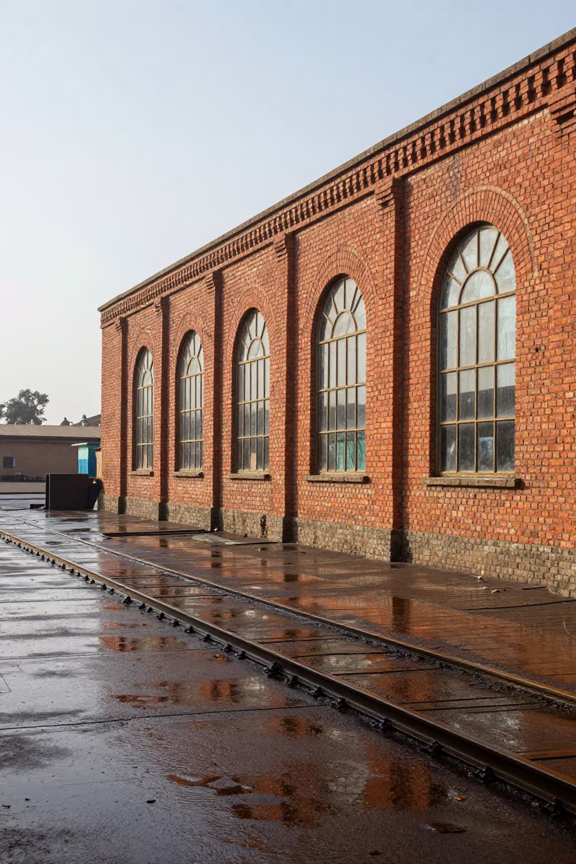 Omdurman Brick Warehouse After Rain at Rail Yard in at a rail yard near Omdurman