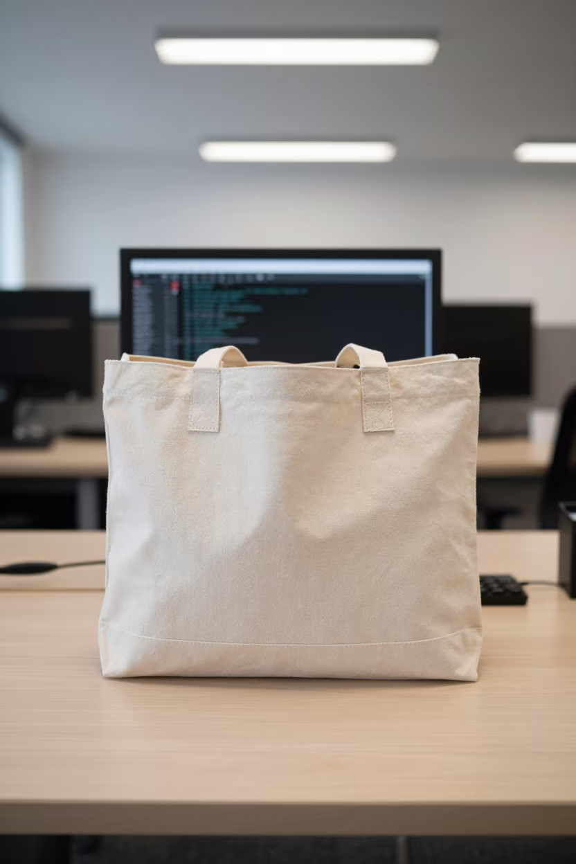 Onboarding Tote on Desk Late Summer Afternoon in on a writing desk near 10th of Ramadan
