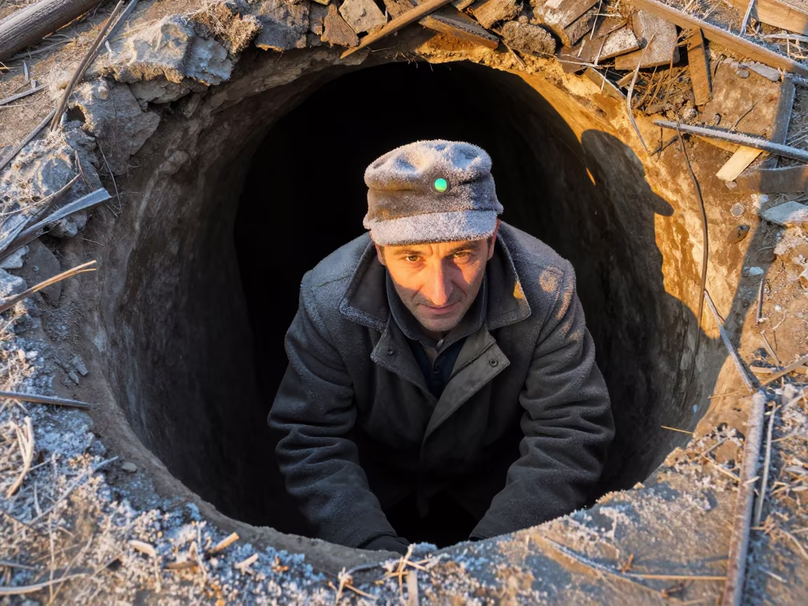 Opal Miner in Zonguldak at Golden Hour in in the old quarter in Zonguldak