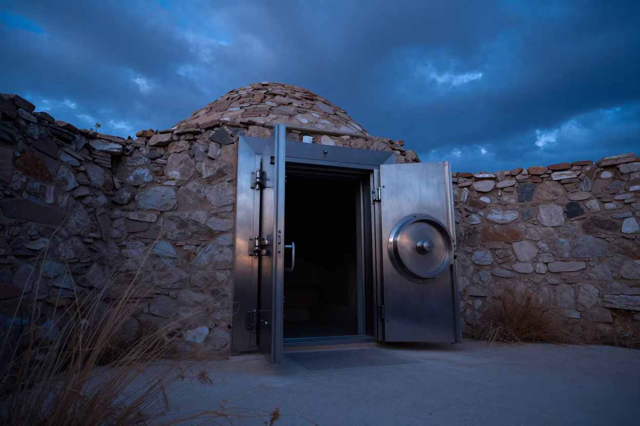 Open Bank Vault in Roofless Hammam Ruin in inside a roofless hammam in South Dakota