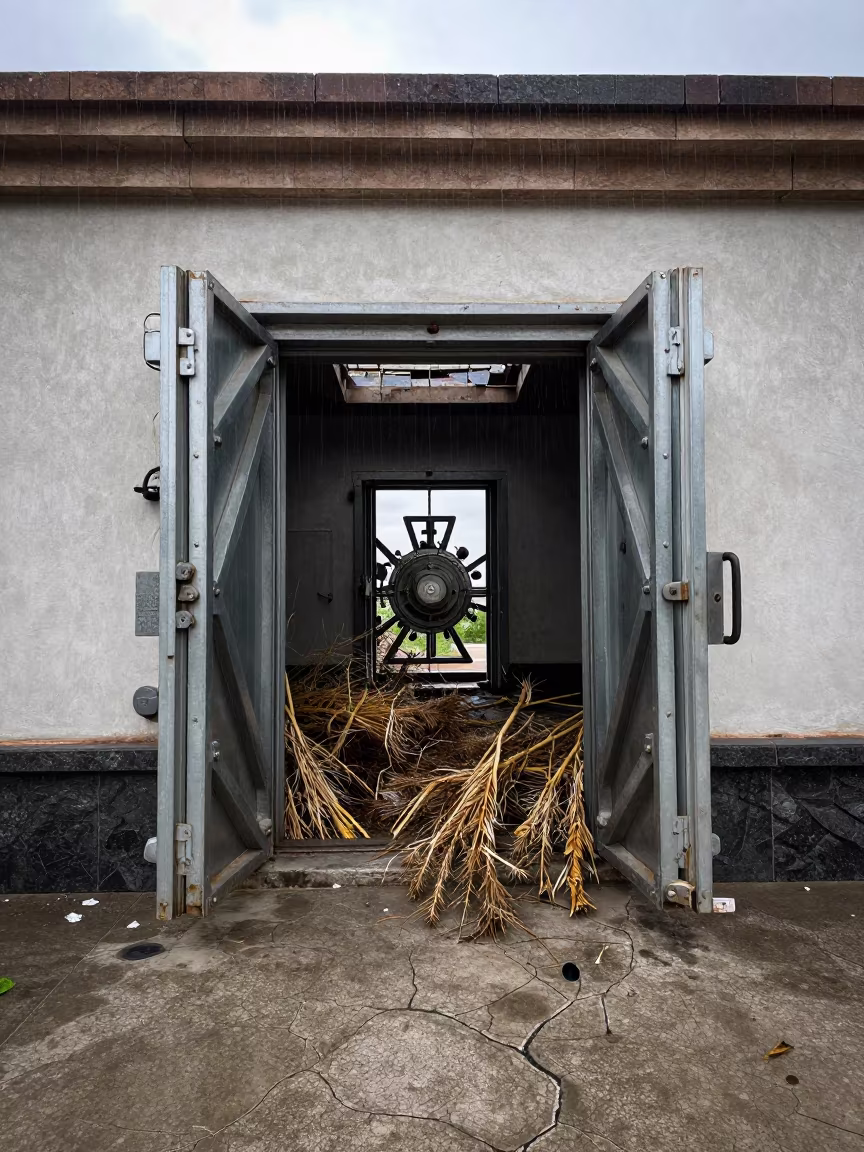 Open Bank Vault Amidst Tumbleweeds in Chirchiq Ruins in near Chirchiq