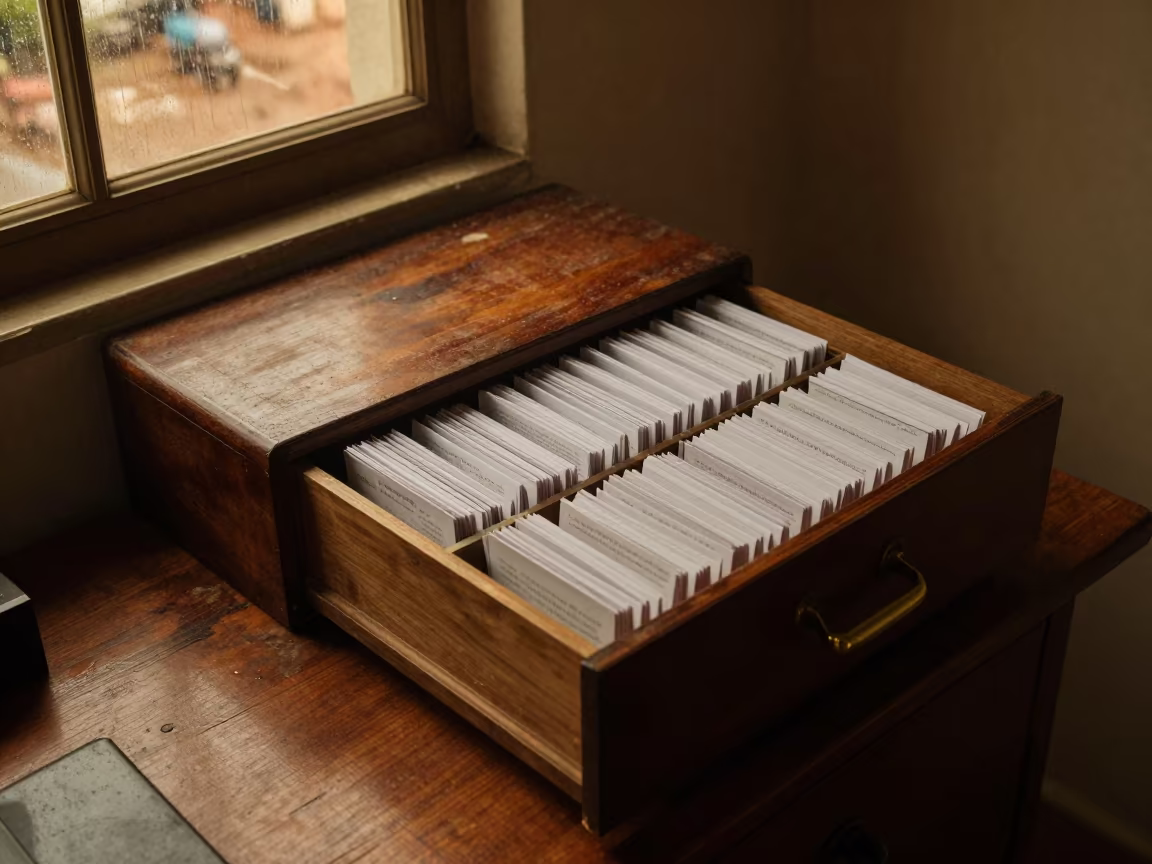 Open Card Catalog Drawer on Desk in Abuja in on a writing desk in Abuja