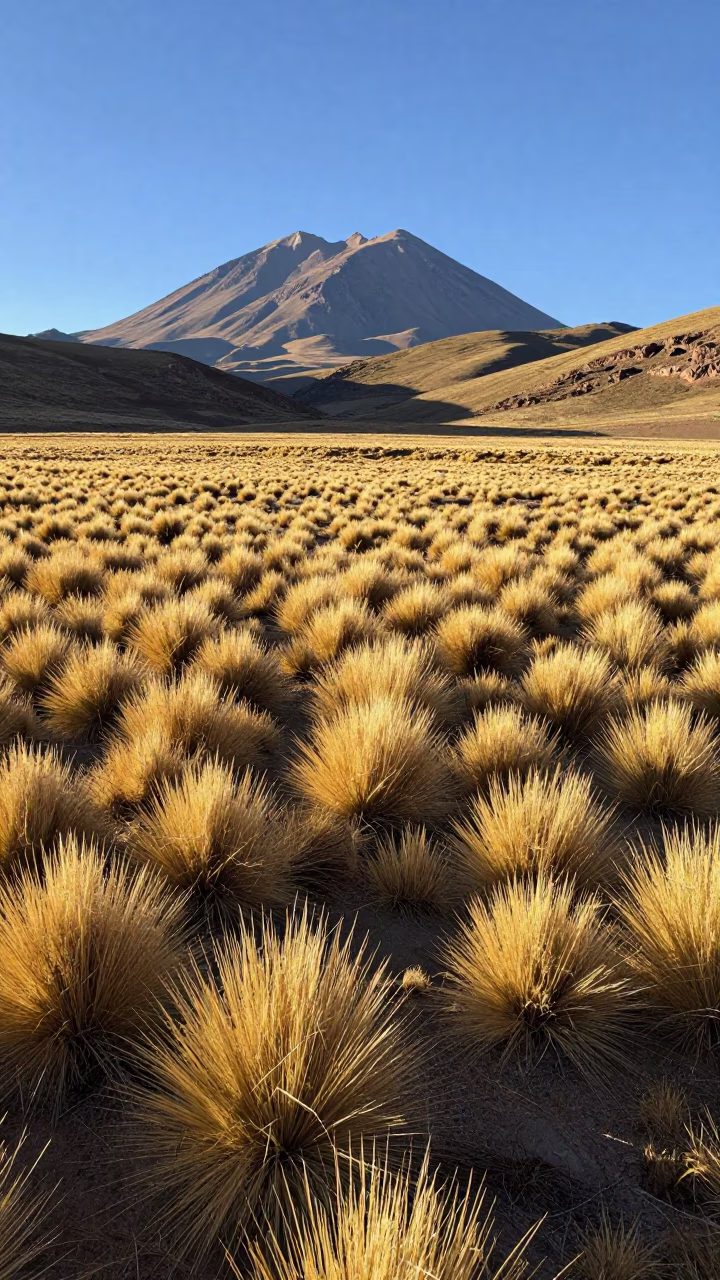 Open Grassland in La Paz at Clear Late-afternoon Light in in La Paz, Bolivia