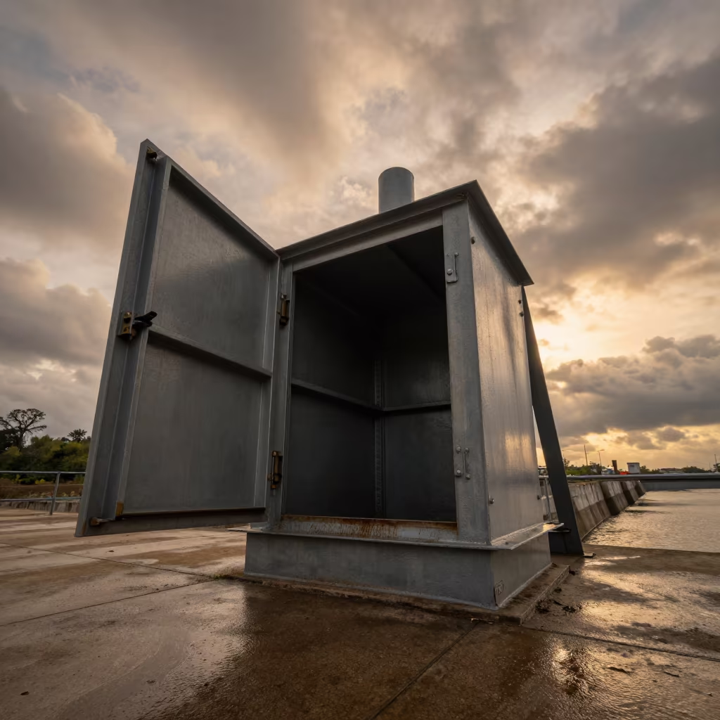 Open Hatch on Water Tower Near Dam in along a dam spillway near Guadalajara