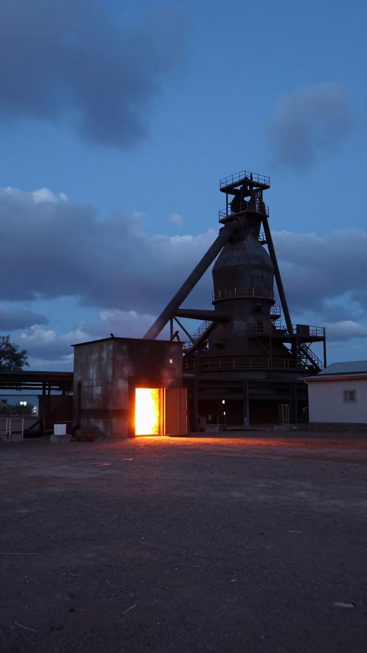 Open Kiln Door Glowing in Francistown Twilight in beside a blast furnace near Francistown