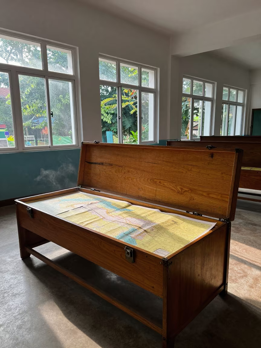 Open Map Case Revealing Parcel Charts in in a community center hall near Palakkad