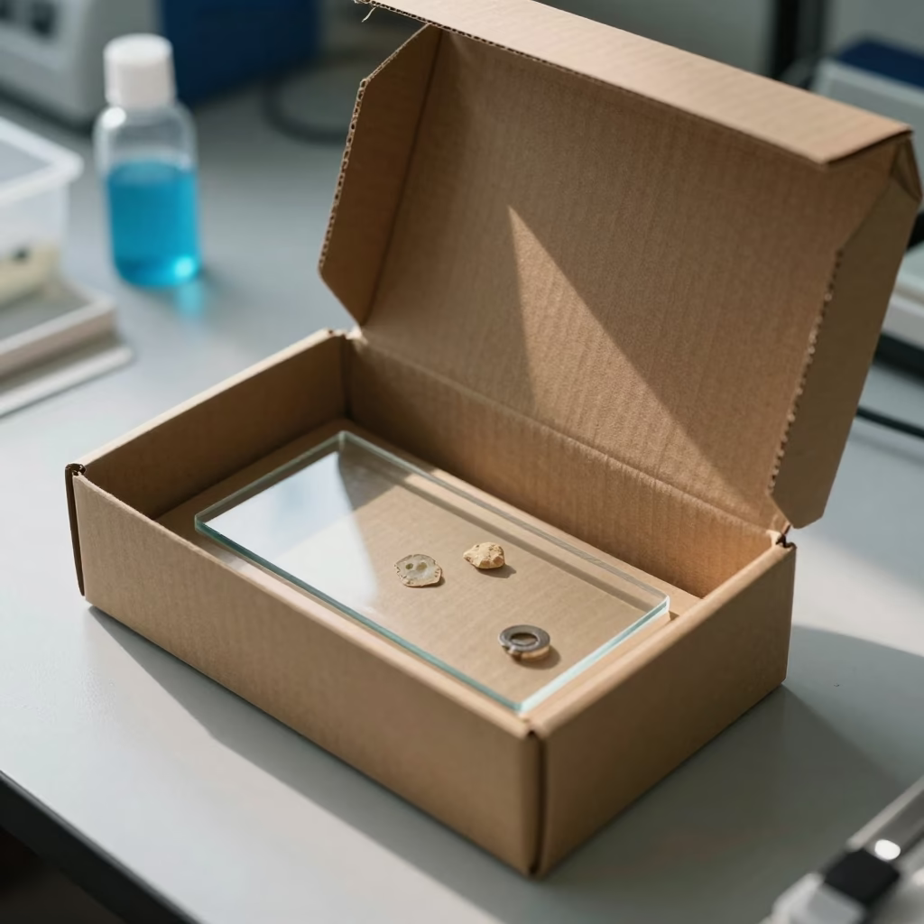 Open Microscope Slide Box Blue Stain Lab in in a fossil prep lab in Tainan