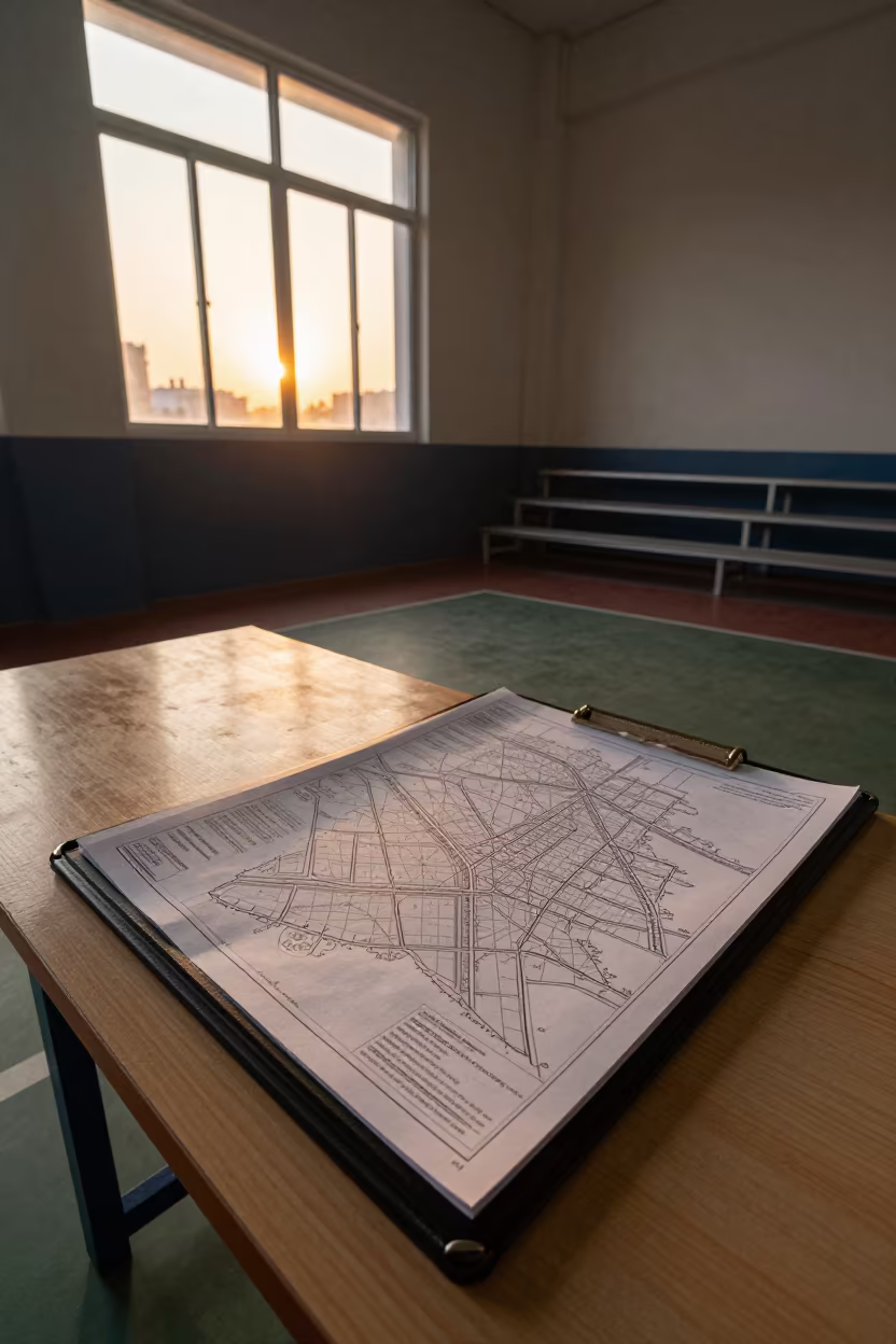 Open Parcel Map Case in Gymnasium Polling Station in inside a polling station gymnasium near Gujranwala