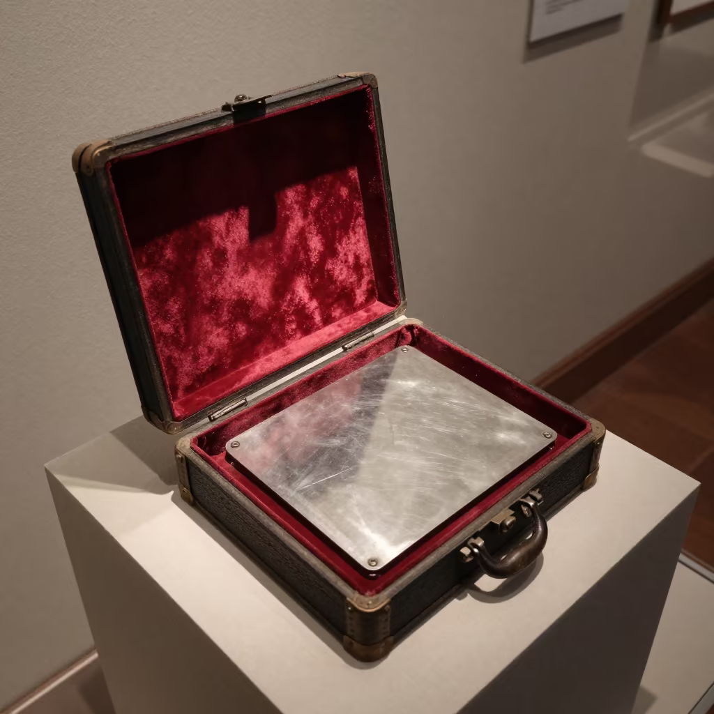 Open Victorian Daguerreotype Case on Museum Plinth in on a museum plinth near Macau