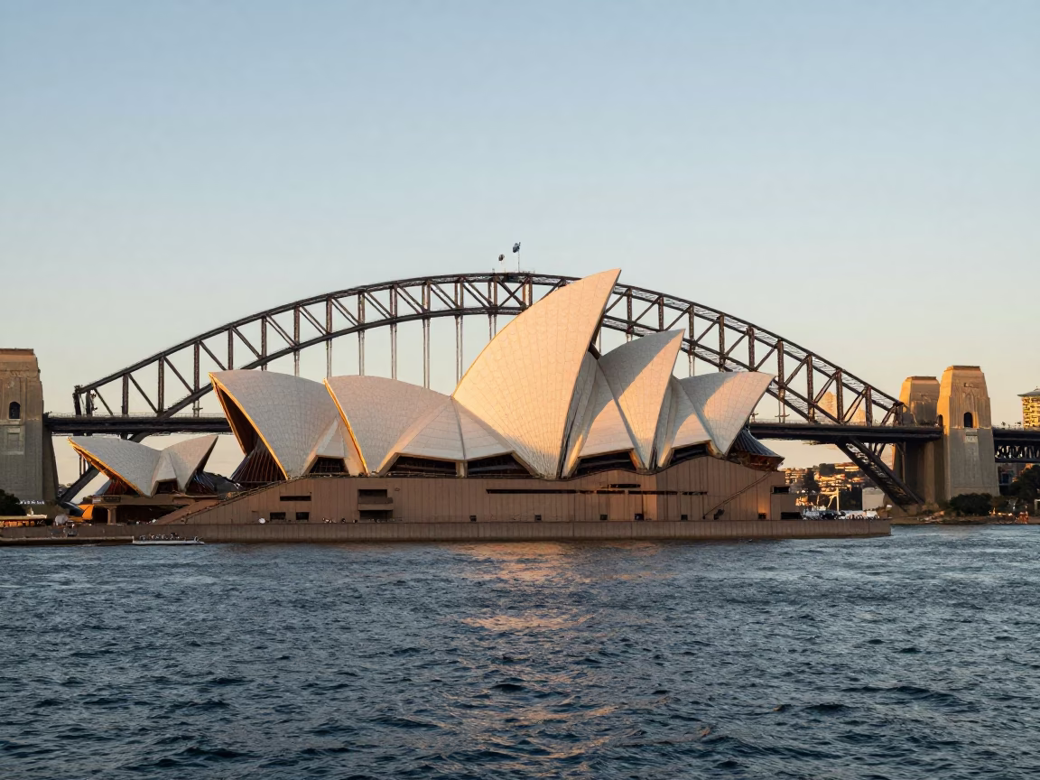 Opera House in Sydney at As First Light Reaches The Scene in in Sydney, New South Wales, Australia