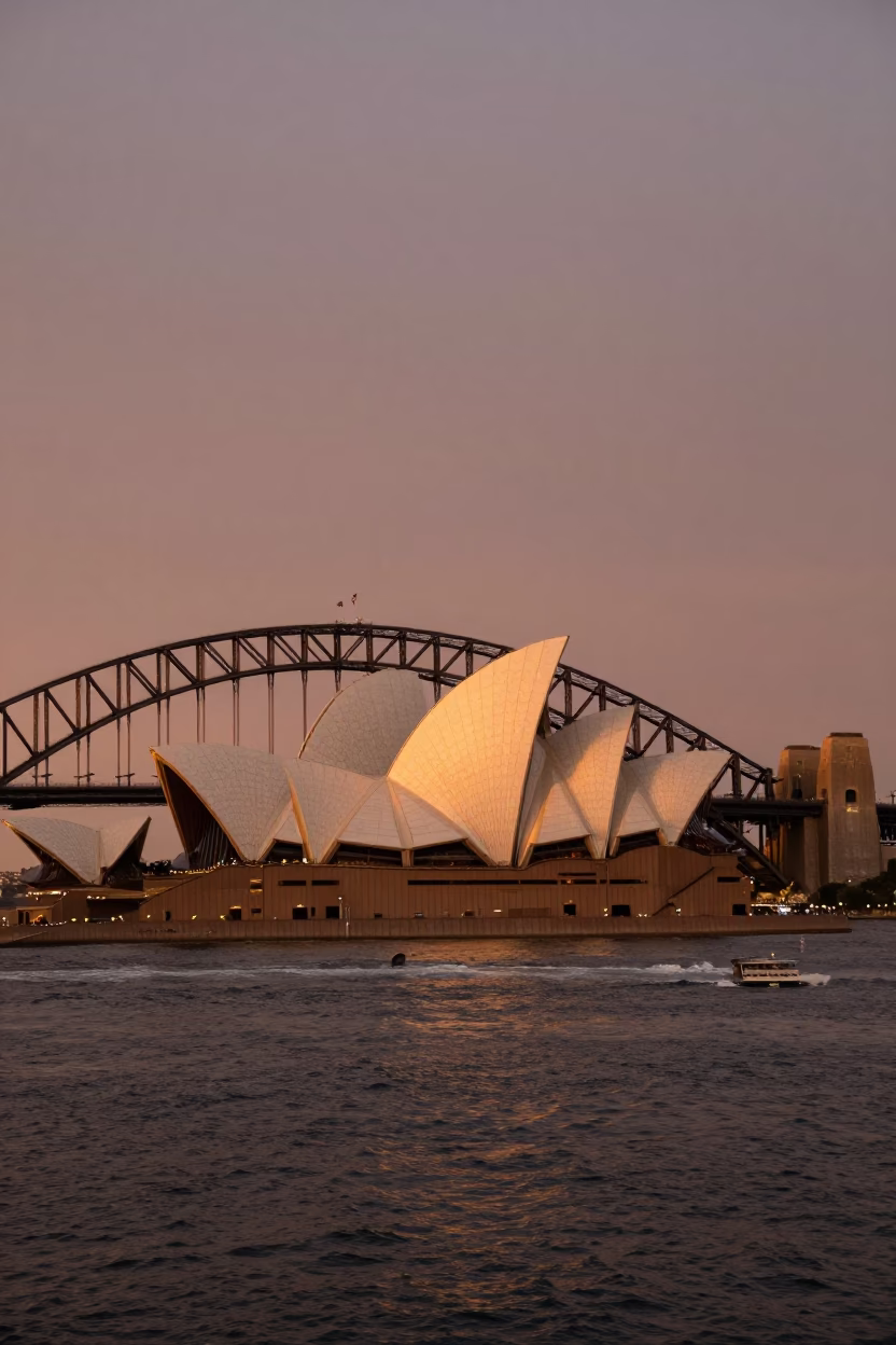 Opera House in Sydney at Copper-toned Light Before Dusk in in Sydney, New South Wales, Australia
