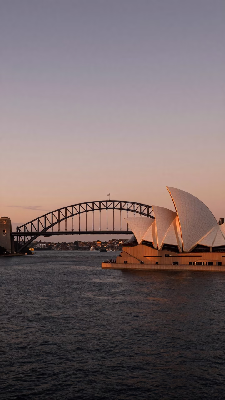 Opera House in Sydney at Copper-toned Light Before Dusk in in Sydney, New South Wales, Australia