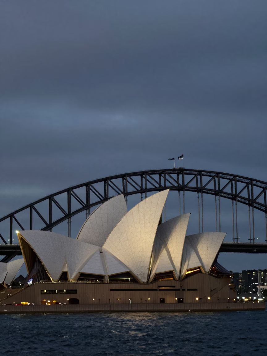 Opera House in Sydney at The Predawn Darkness Light in in Sydney, New South Wales, Australia
