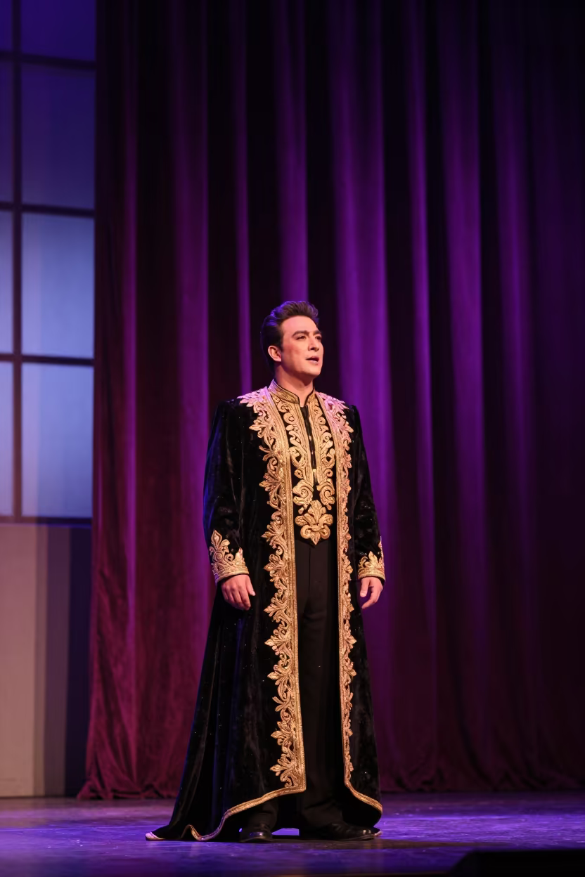 Opera Singer Before Dawn in Denizli Theater in on a theater stage in Denizli