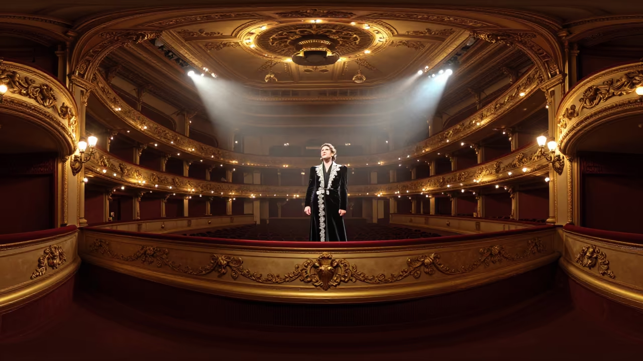 Opera Singer Projecting Across Gilded Bremen Theater Balcony in in a concert hall in Bremen