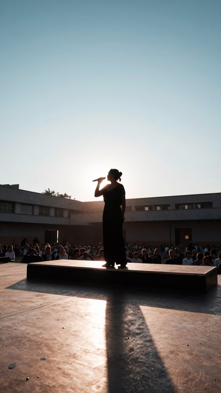 Opera Singer Silhouette in Coro Concert Hall Light in in a concert hall in Coro