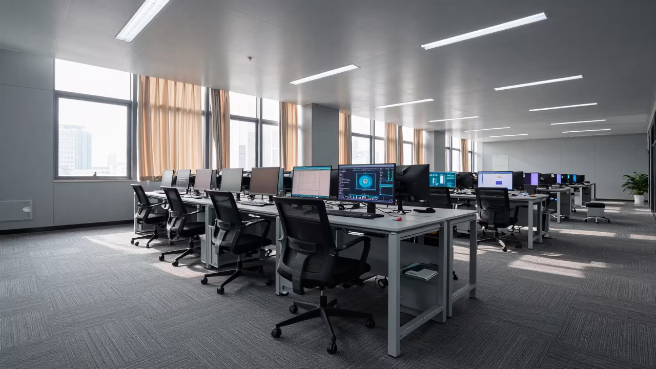 Operations Center Tablet Dock with Hallway Light in in an operations center under monitor glow near Guangzhou