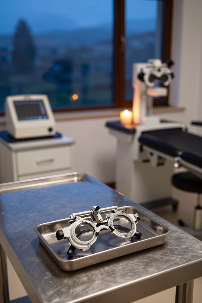 Optometry Lens Flipper Tray in Mekele Clinic in inside a recovery area with treatment stations aligned in Mekele