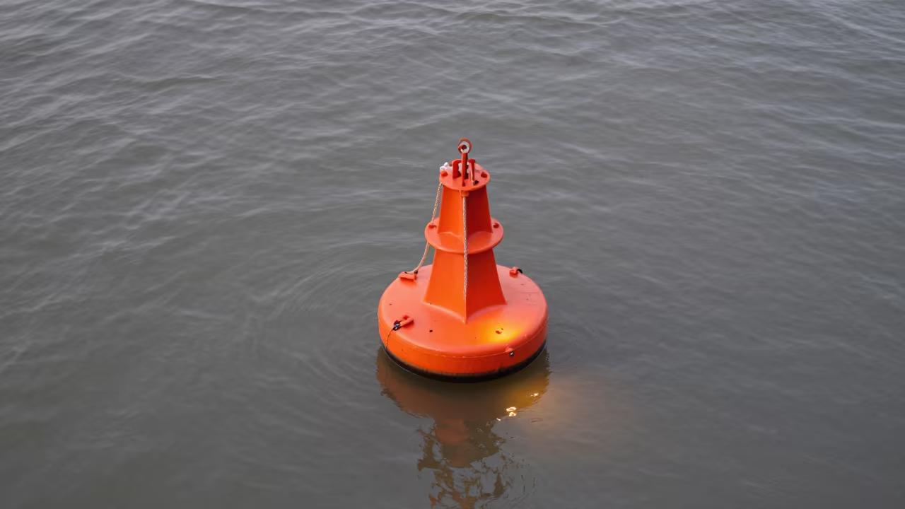 Orange Buoy on Grey Sea Before Dawn in near Cape Town