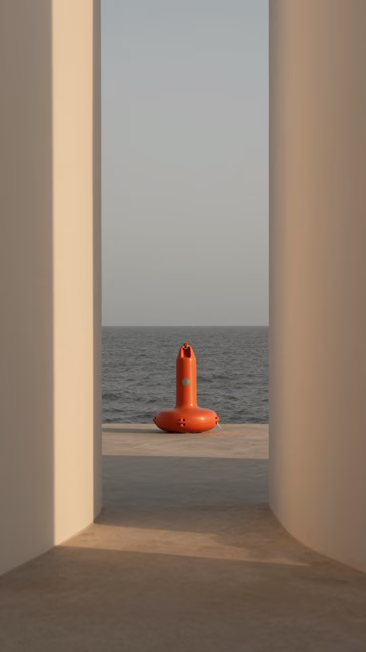 Orange Buoy Grey Sea Symmetrical Interior in near Graca, Lisbon