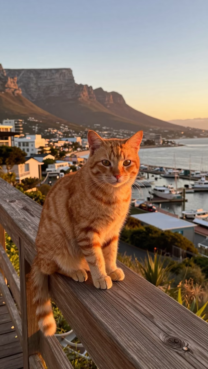 Orange Cat in Cape Town at Golden Hour in in Cape Town, South Africa