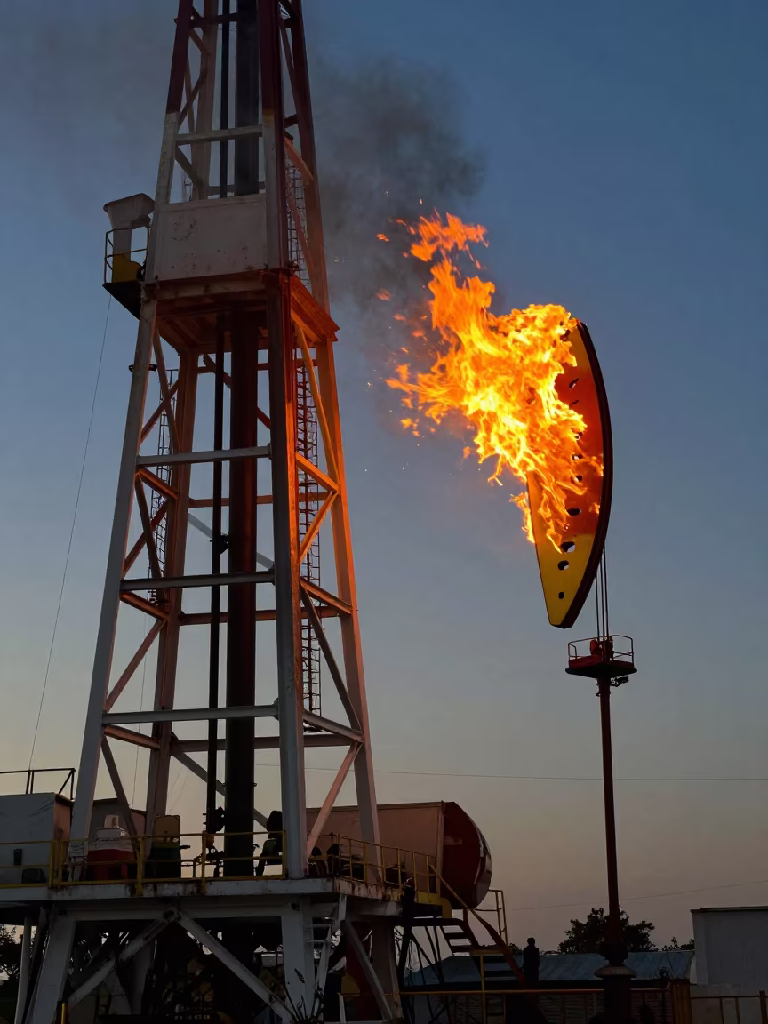 Orange Flare Stack Burning Golden Hour Sky in beside exposed structural steel near Mohali