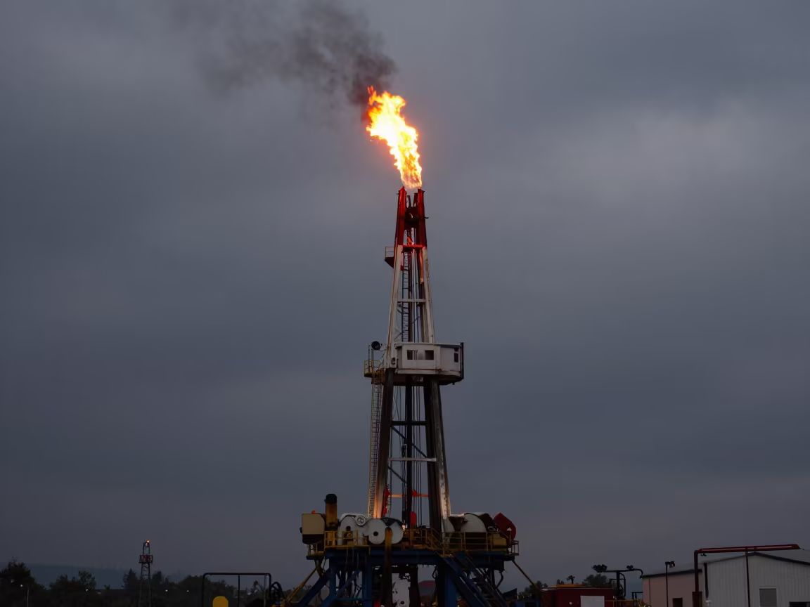 Orange Flare Stack Burning Over Nagaland Site in across an active works site in Nagaland