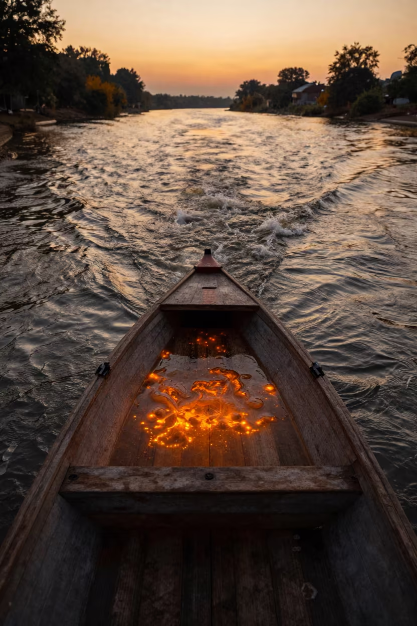 Orange Glow Algae Wake Pakistan Boat in in Pakistan