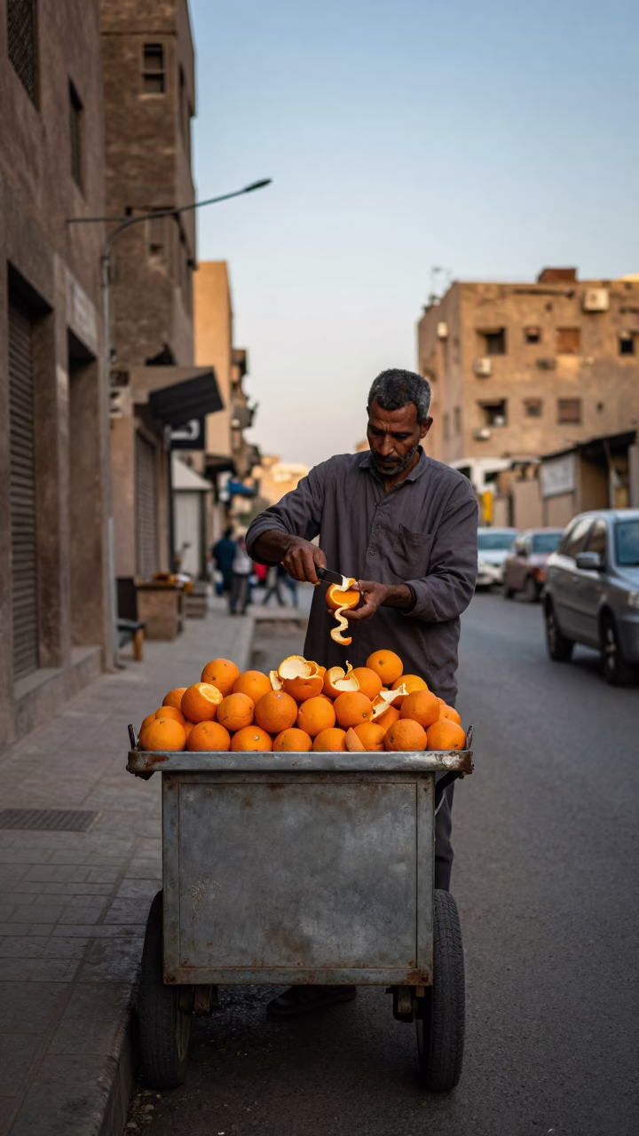 Orange Juice in Cairo at Nautical Dawn Light in in Cairo, Egypt