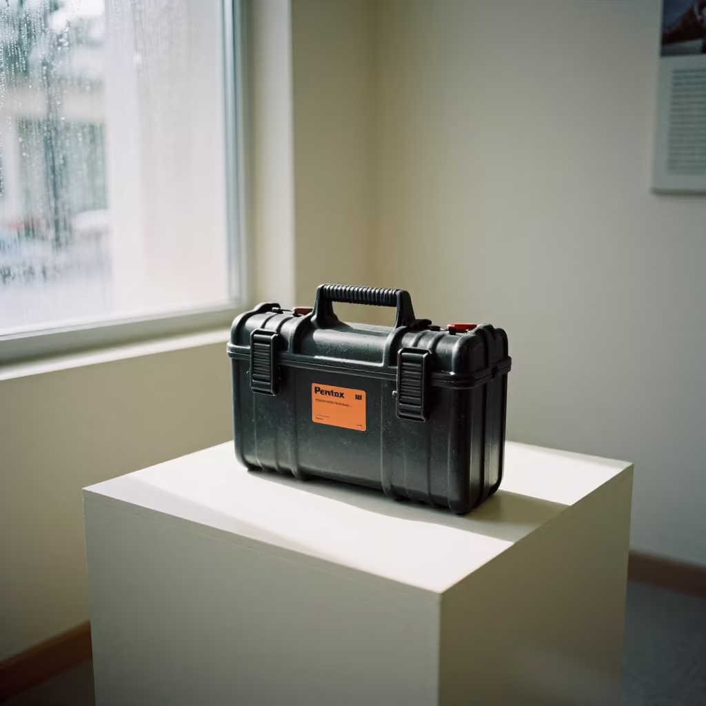 Orange Label Gun Case on Plinth in Denizli in on a museum plinth in Denizli