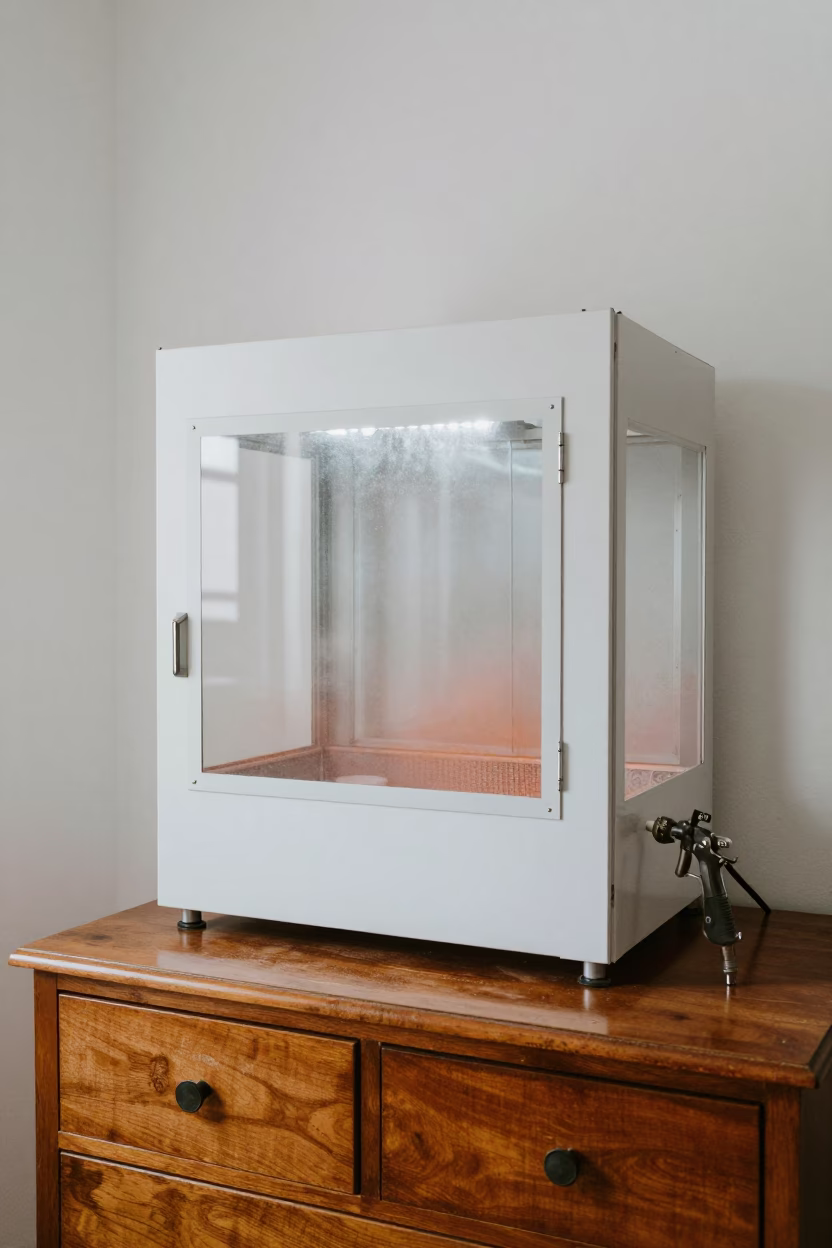 Orange Powder Coating Booth on Hotel Dresser in on a hotel dresser in San Cristóbal