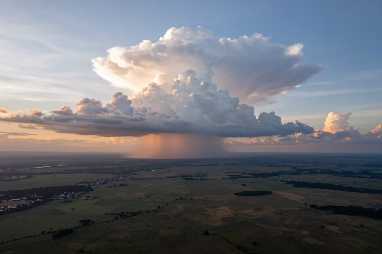 Orange Sky Cumulonimbus Over Bahia Plains in over a horizon of stacked thunderheads in Bahia