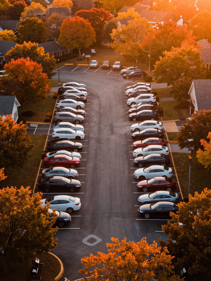Orange Sunset Parking Lot Autumn Switchback Rhode Island in along a switchback approach in Rhode Island