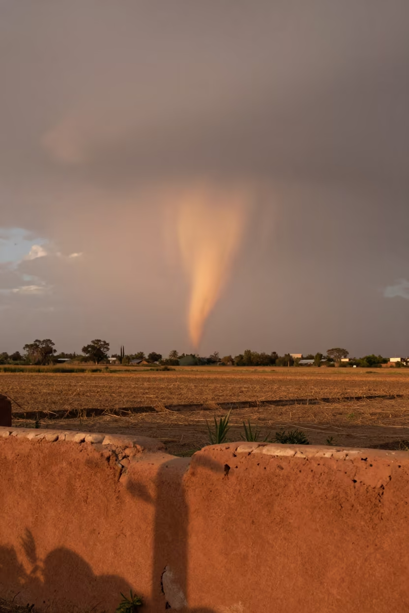 Orange Tornado Funnel Over Xochimilco Fields in near Xochimilco, Mexico City