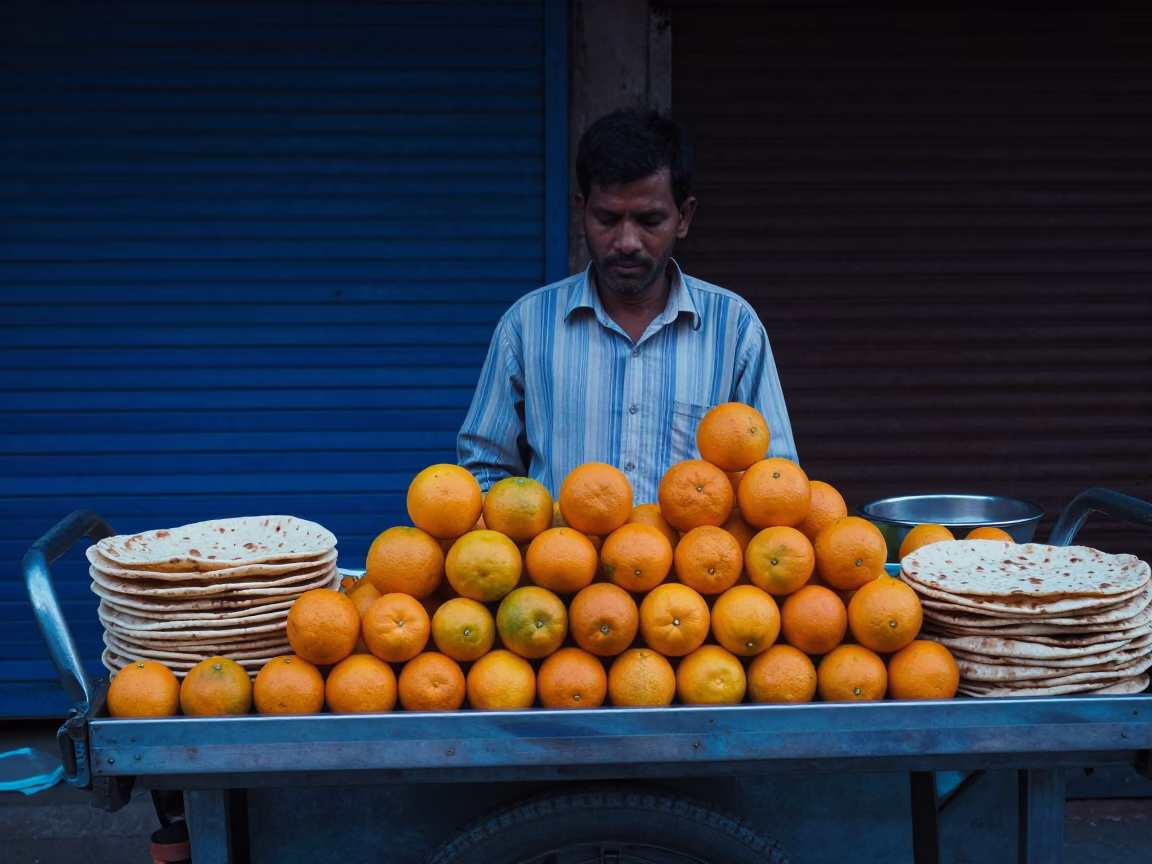 Oranges in Jaipur at The Last Blue Light Of Evening in in Jaipur, India